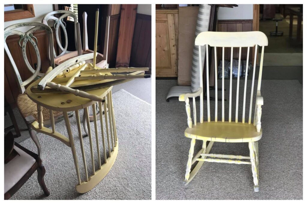 Broken Vintage Chair Before and After GRUBBS WOODWORKS